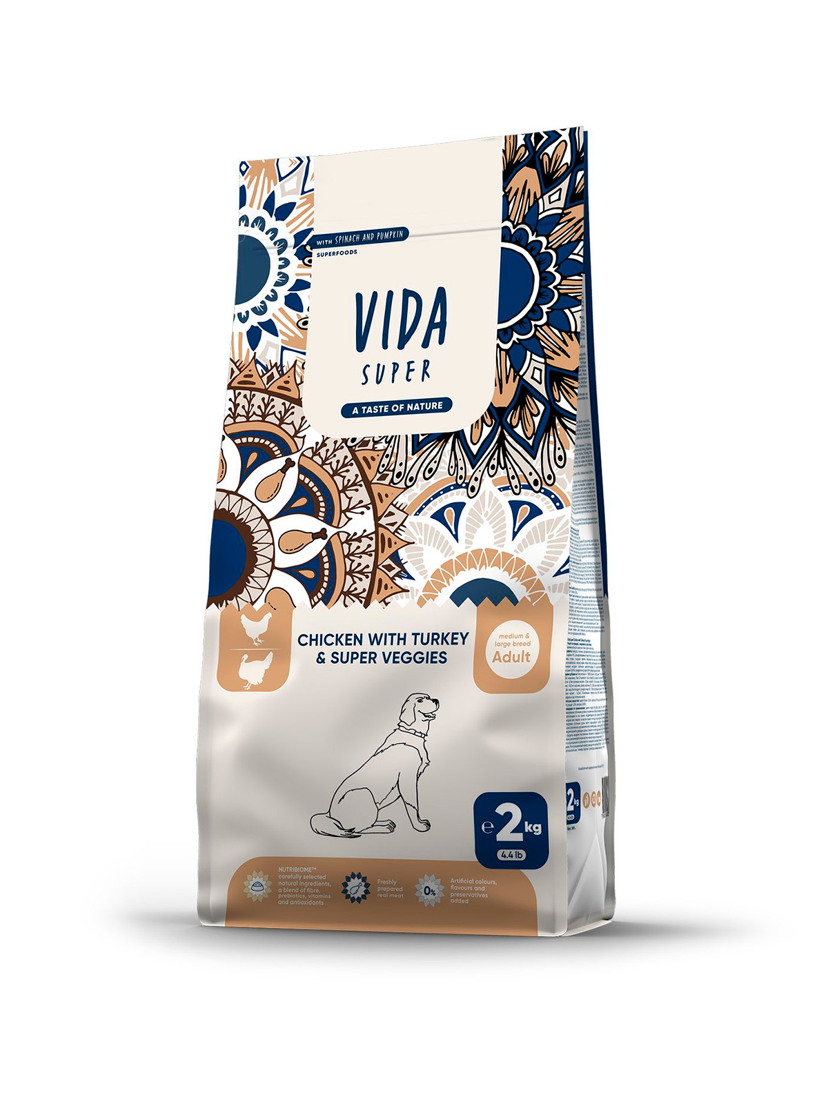 Сухой корм VIDA SUPER для взрослых собак средних и крупных пород из курицы с индейкой и овощами 2 кг