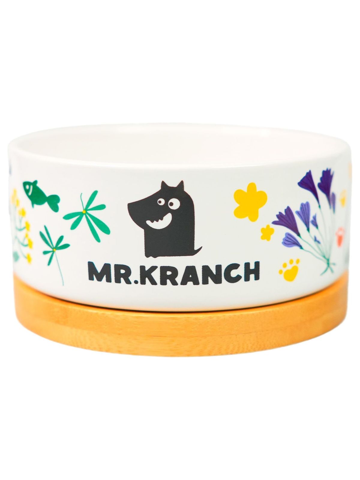 Миска Mr.Kranch Bamboo 340 мл Цветы Прованса керамическая на бамбуковой подставке васильковая (35002)
