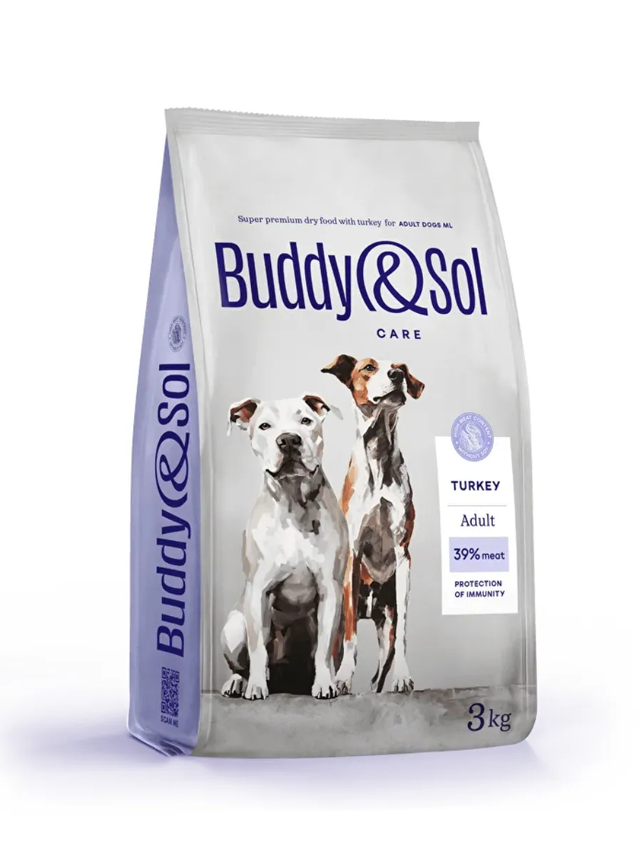 Buddy&Sol Care Сухой корм с индейкой для собак средних и крупных пород 3кг