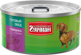 Четвероногий Гурман Корм влажный для собак "Готовый обед Говядина с рисом", 325г
