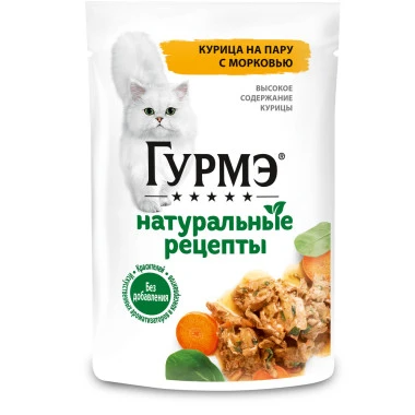 Гурмэ  Влажный корм для кошек Натуральные рецепты, курица на пару с морковью,  75 г