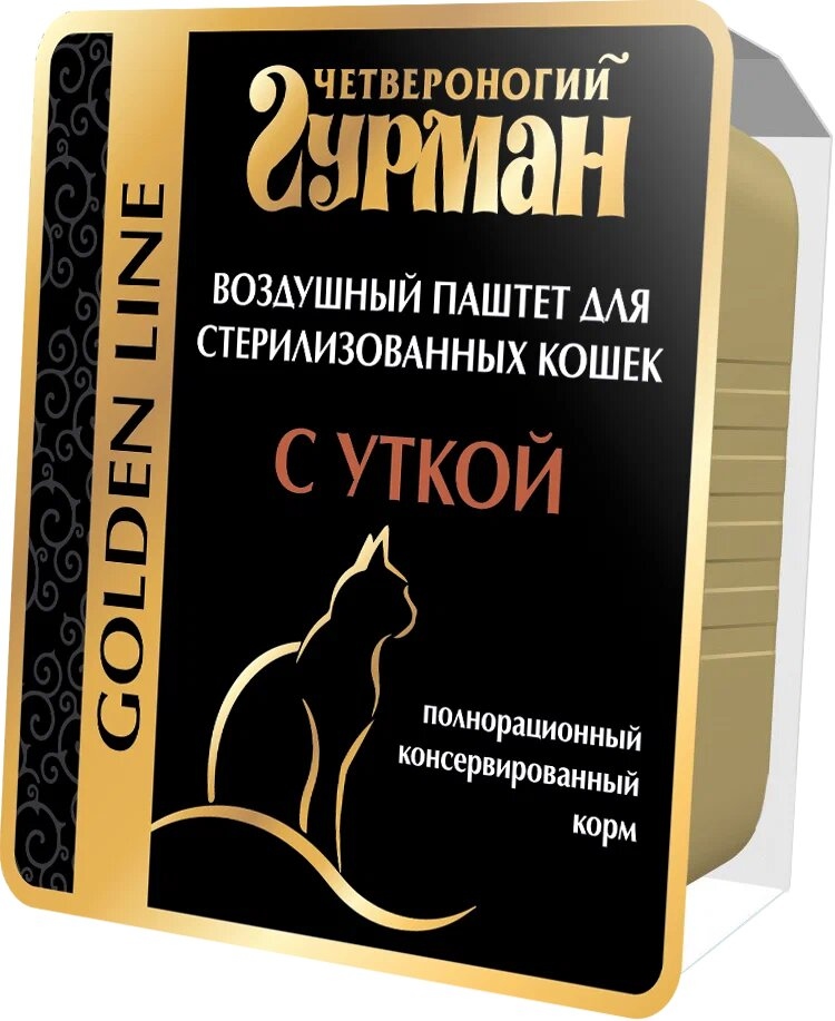 Четвероногий Гурман Корм влажный полнорационный для стерилизованных кошек и кастрированных котов "Golden line Воздушный паштет с уткой" 100г