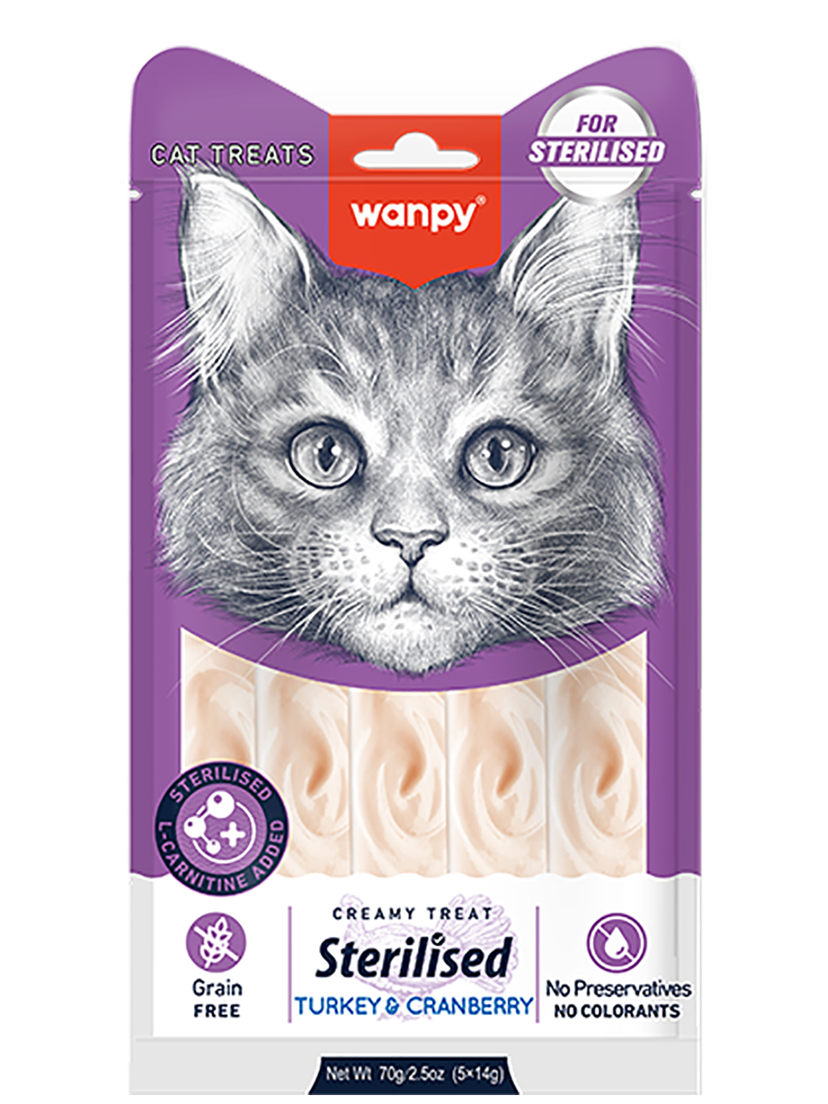 Wanpy Cat Лакомство для стерилизованных кошек «нежное пюре» из тунца с клюквой 70 г