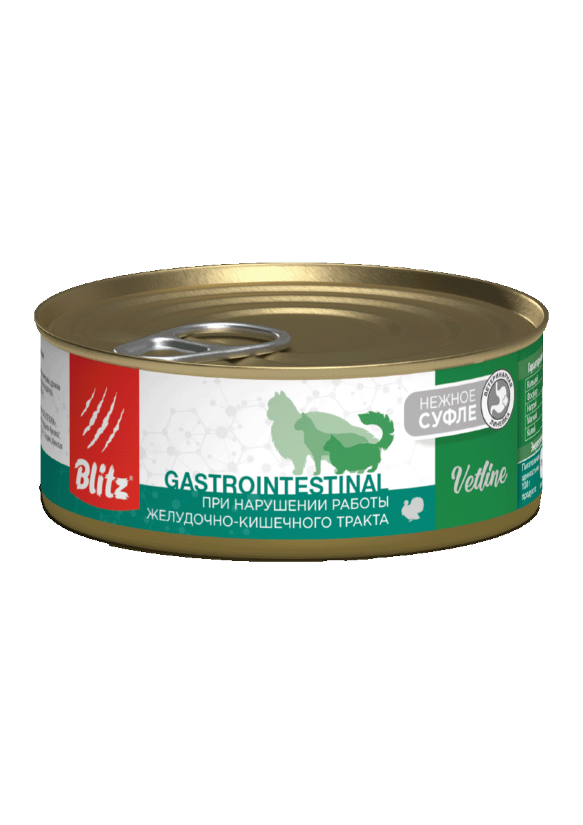 Blitz Vetline Cat Gastrointestinal Влажный корм для кошек при нарушении работы ЖКТ, 100гр