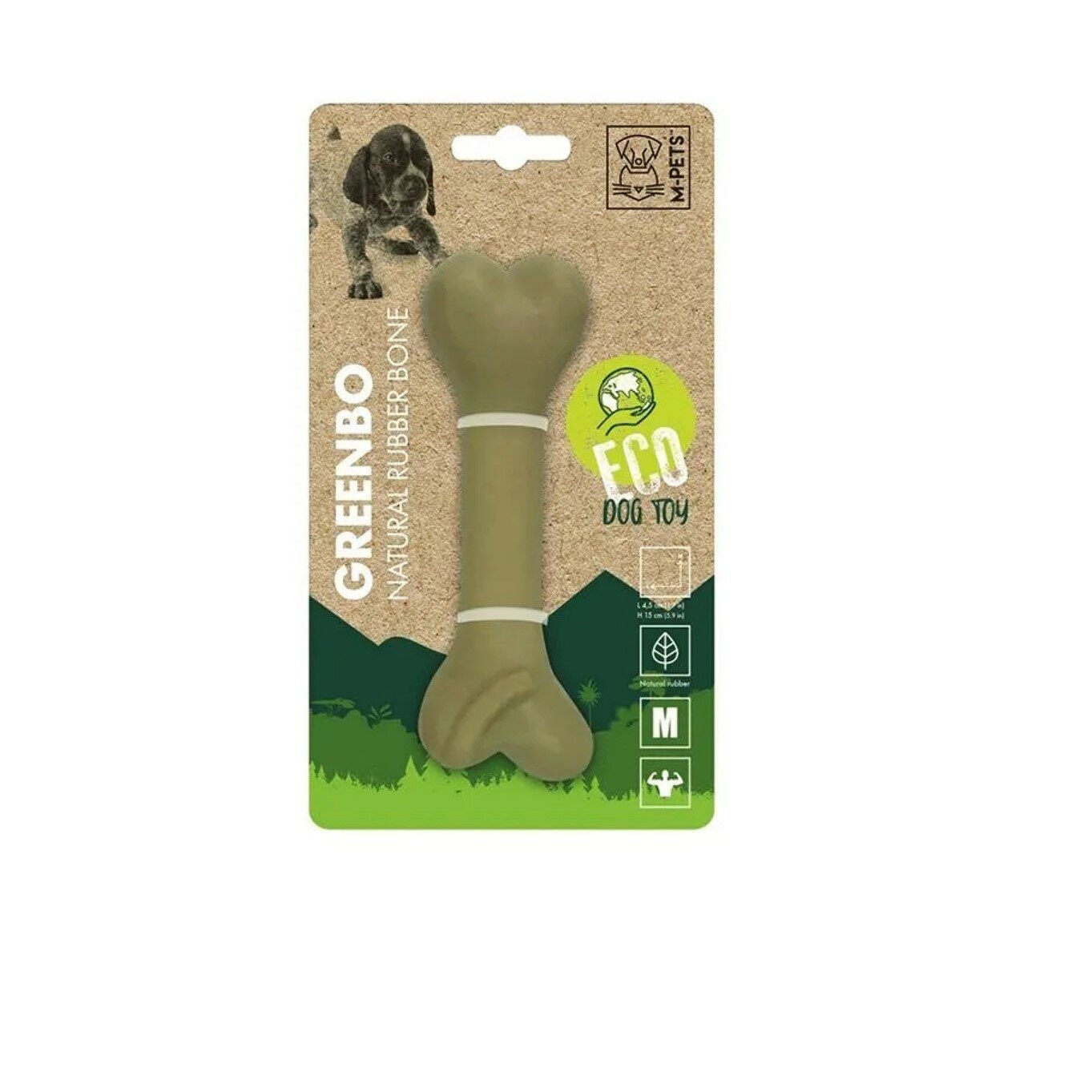 Mpets ГРИНБО Игрушка для собак кость из натурального каучука, M, 15 x 4.5 x 3.5см