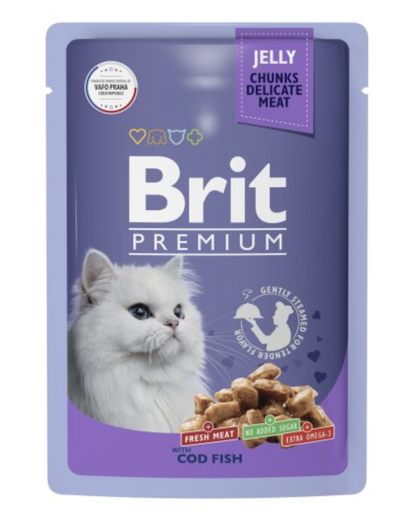 Brit Premium Брит Премиум Влажный корм в желе для кошек, треска, 85г 5050178