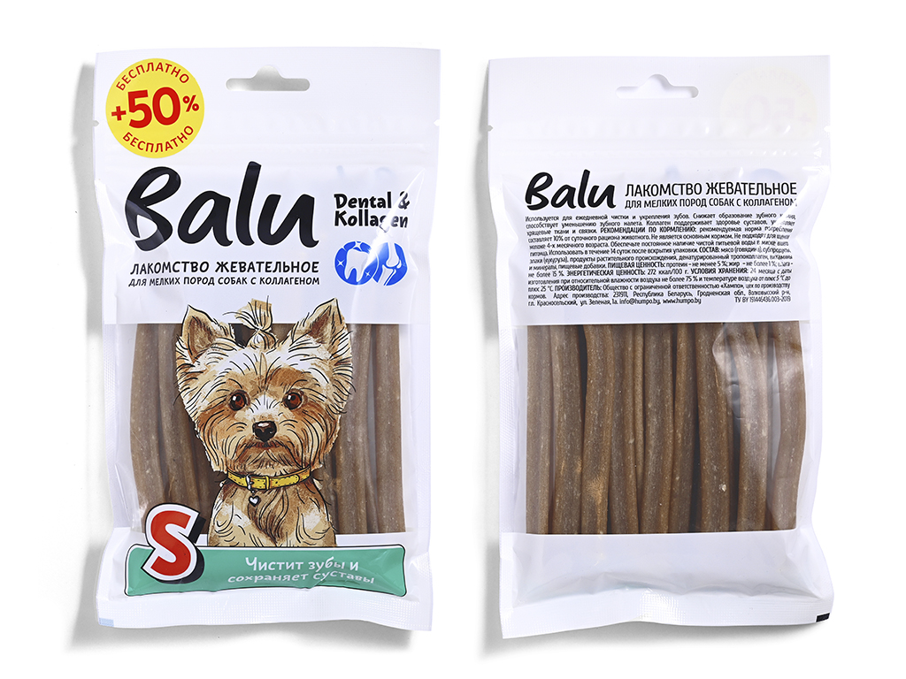 Balu Лакомство жевательное BALU с коллагеном для собак мелких пород, палочки для чистки зубов, 150 г