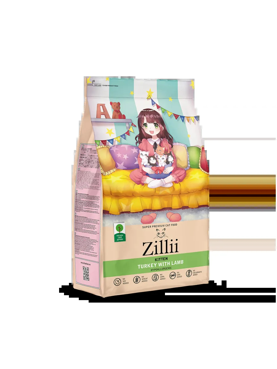 Zillii сухой корм для котят с индейкой и ягненком - 2 кг