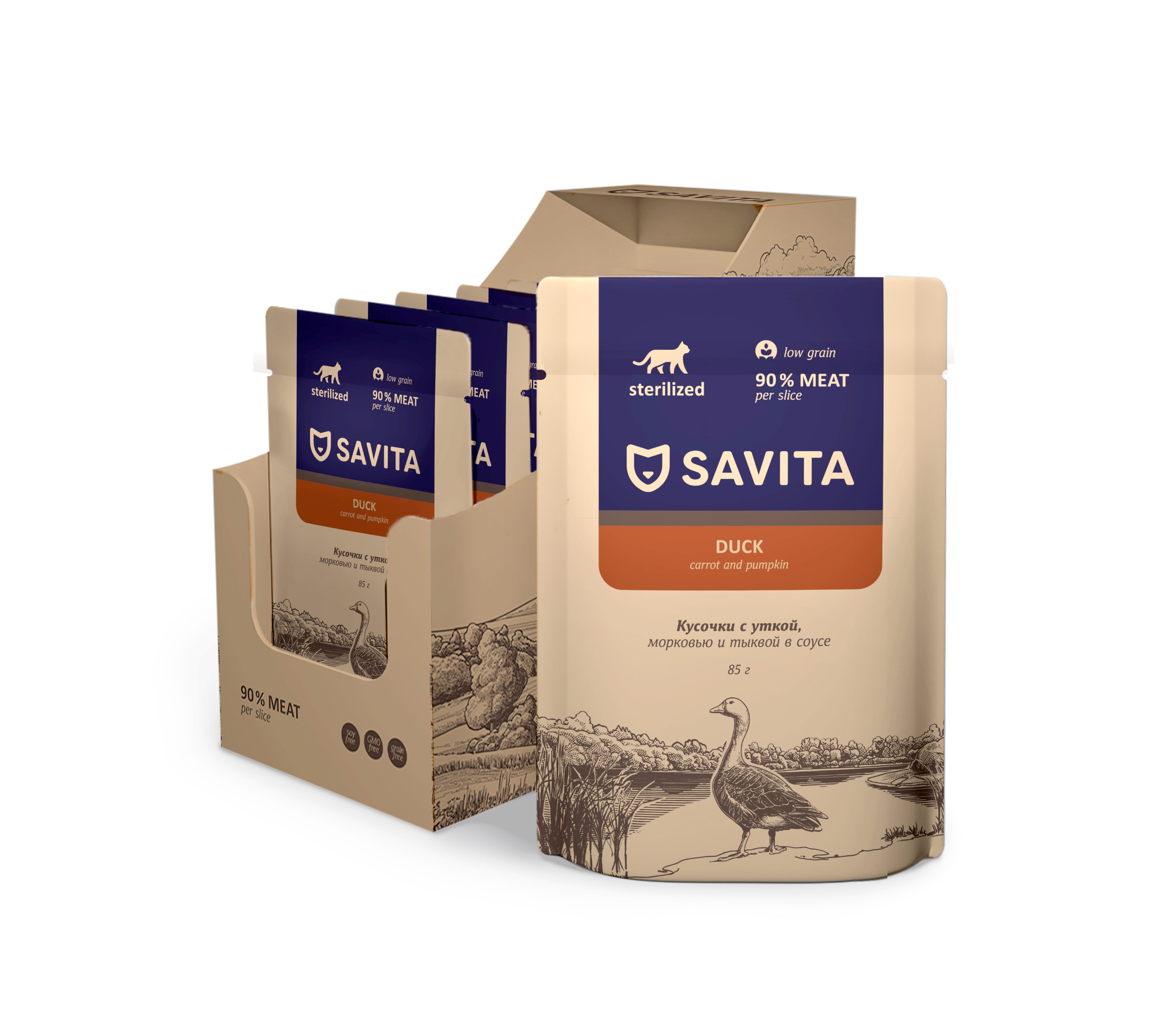 Влажный корм для стерилизованных кошек "Savita" (Савита) с уткой в соусе 85гр -12шт