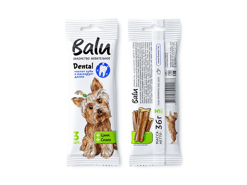 Balu Лакомство жевательное BALU с цинком, селеном для собак, 36 г, 3 палочки