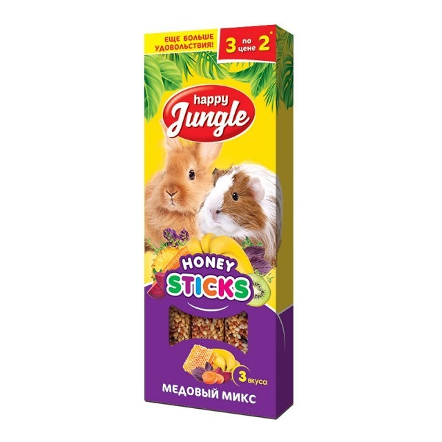 Happy Jungle Лакомство для крупных грызунов Палочки медовый микс 3 вкуса, 3 шт