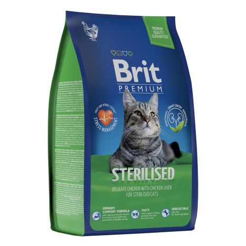 Brit Брит Premium Cat Sterilised Chicken Сухой корм для стерилизованных кошек, с курицей 2 кг 5049585