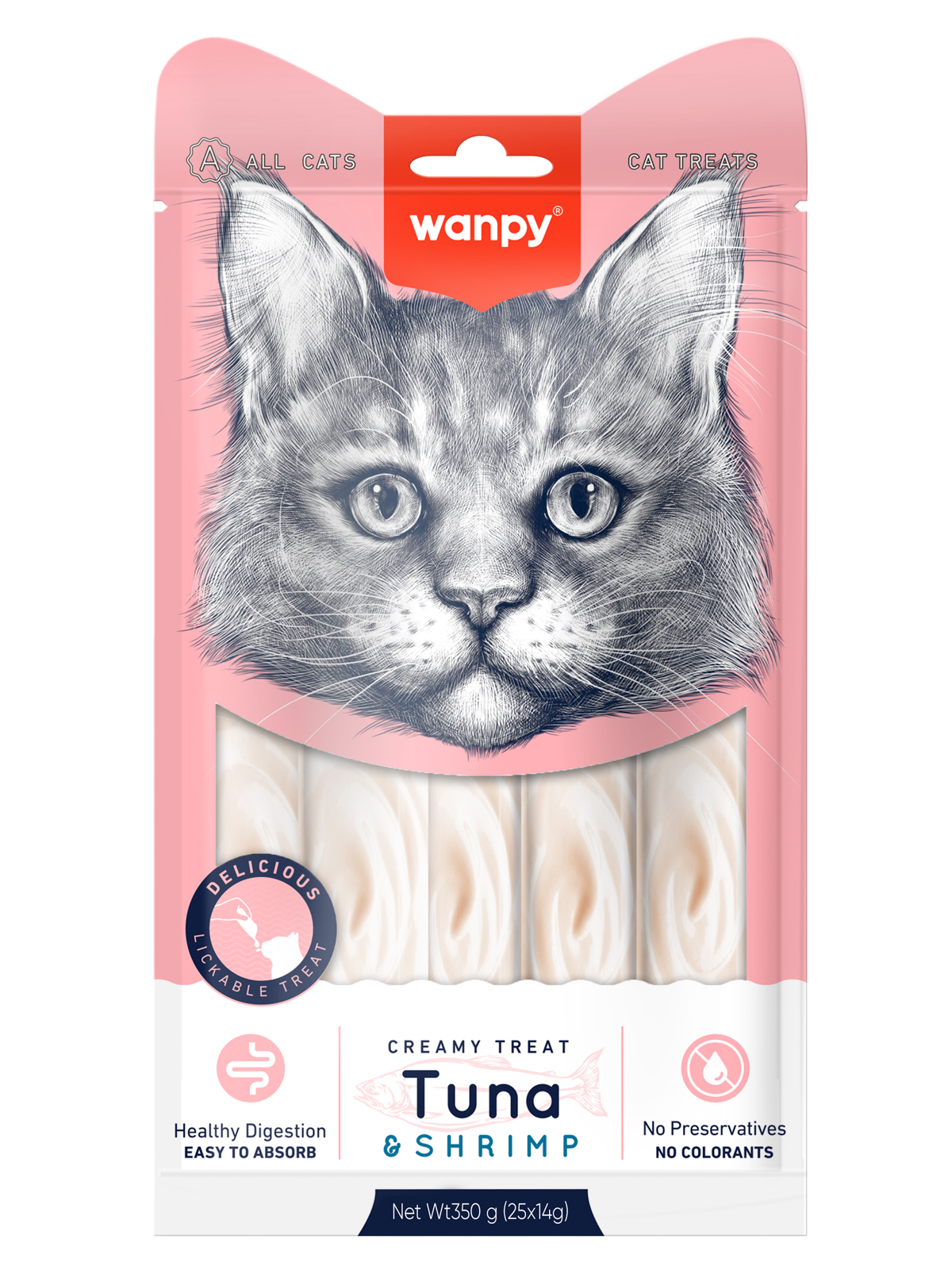 Wanpy Cat Лакомство для кошек нежное пюре из тунца и креветками 25 шт х14 г