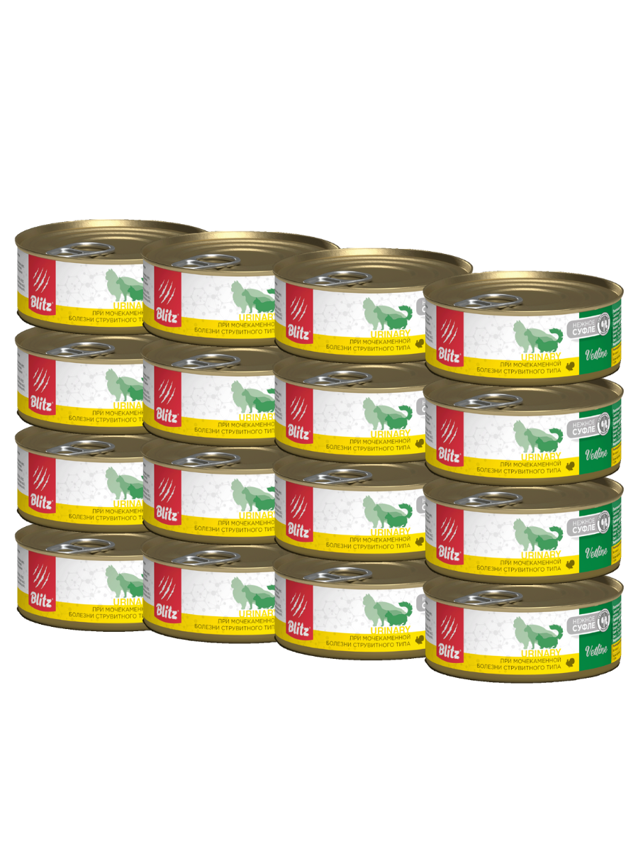 Blitz Vetline Cat Urinary Влажный корм для кошек при МКБ, 100гр-16шт