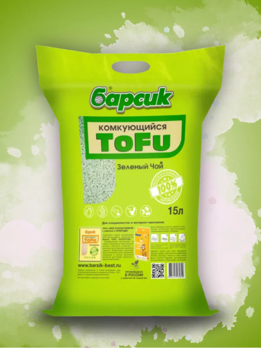 Барсик TOFU Наполнитель  Зелёный чай 15л