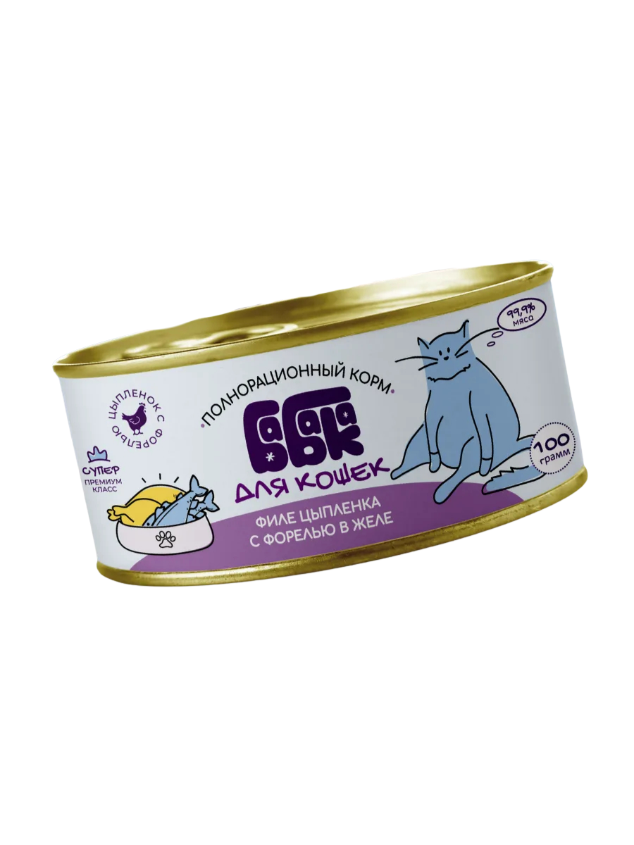 Бабака Влажный корм для кошек, филе цыпленка c форелью, 100 гр