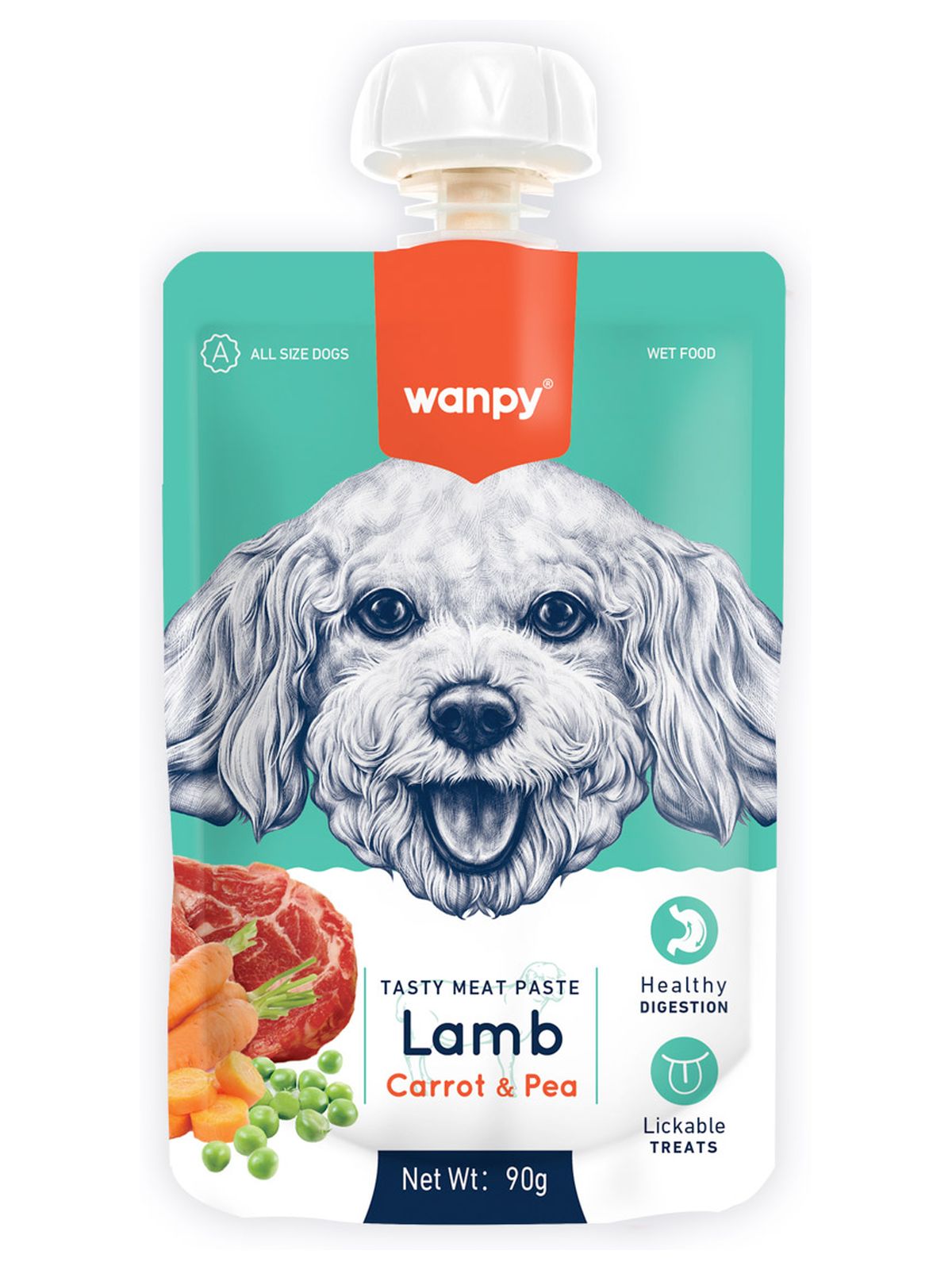 Wanpy Dog Лакомство для собак Мясной мусс из ягненка и моркови с горохом 90 г