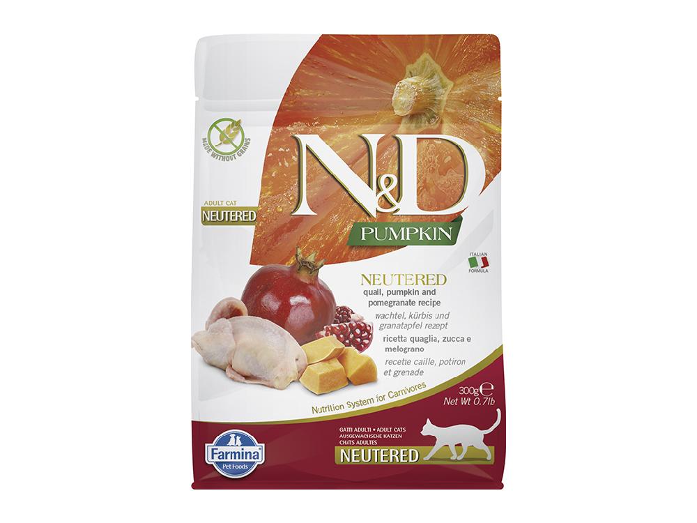 Сухой корм для взрослых для стерилизованных кошек Farmina N&D Pumpkin, беззерновой, перепел с тыквой и гранатом, холистик, 300 г