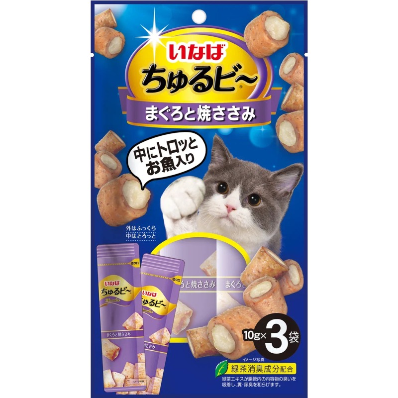 INABA CIAO Churu Bee Лакомство Запеченные трубочки для кошек Тунец Магуро и куриное филе, 10 г х 3 шт.