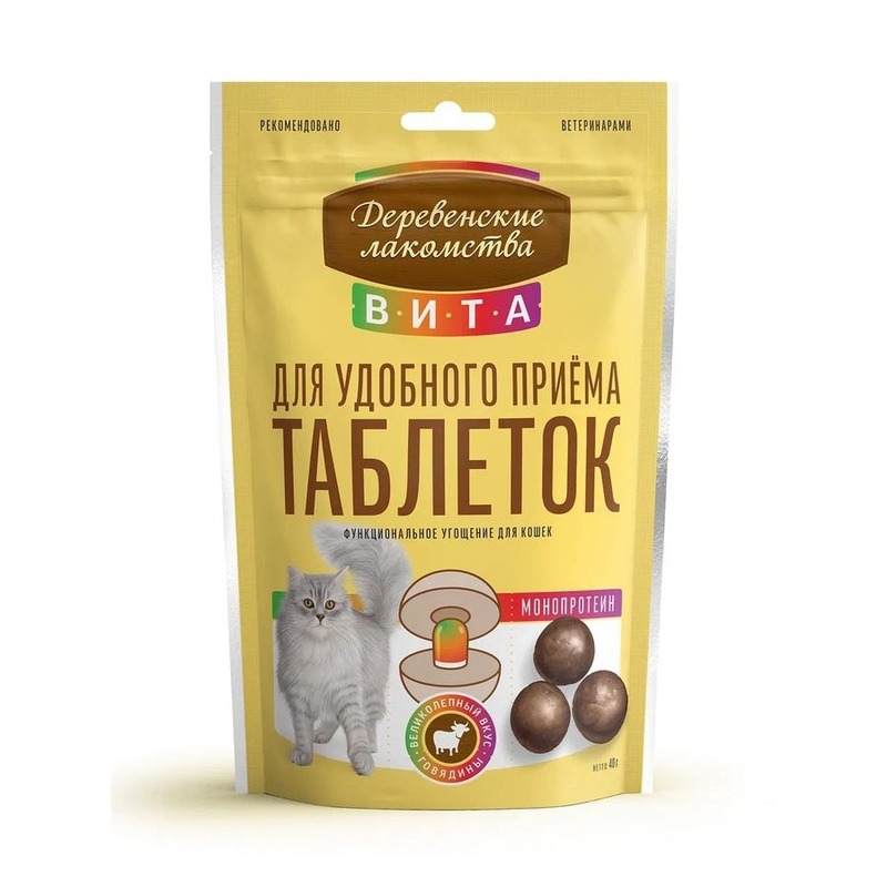 Деревенские лакомства Вита Угощение для удобного приёма таблеток для кошек с уткой 40 г