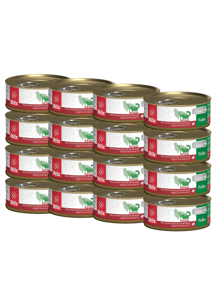 Blitz Vetline Cat Renal Влажный корм д/кошек при почечной недостаточности 100гр-16шт