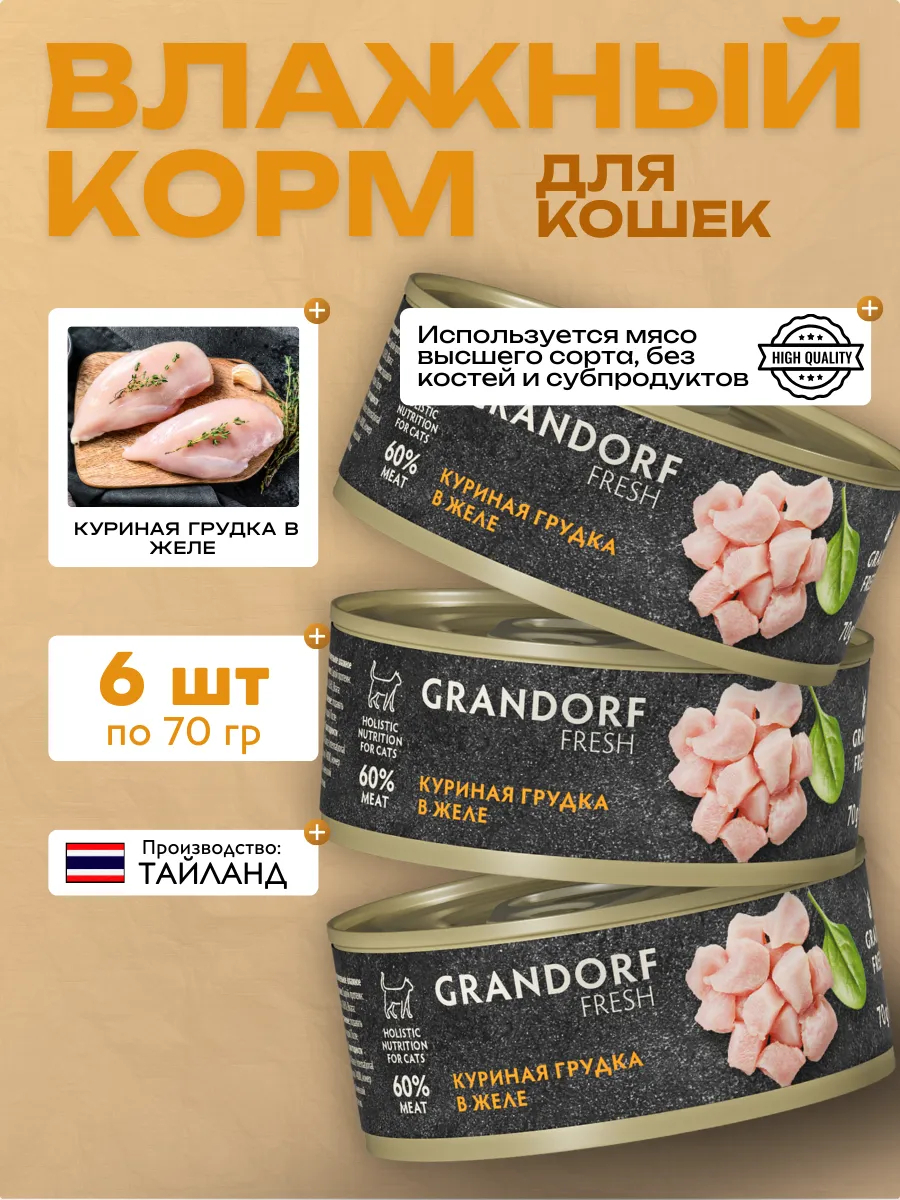 Консервы для кошек GRANDORF FRESH куриная грудка в желе 6 шт по 70гр