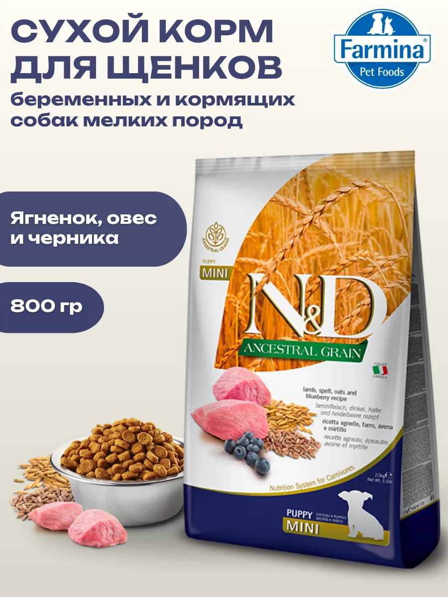 Сухой корм д/щенков мелких пород с ягненком и черникой 800гр