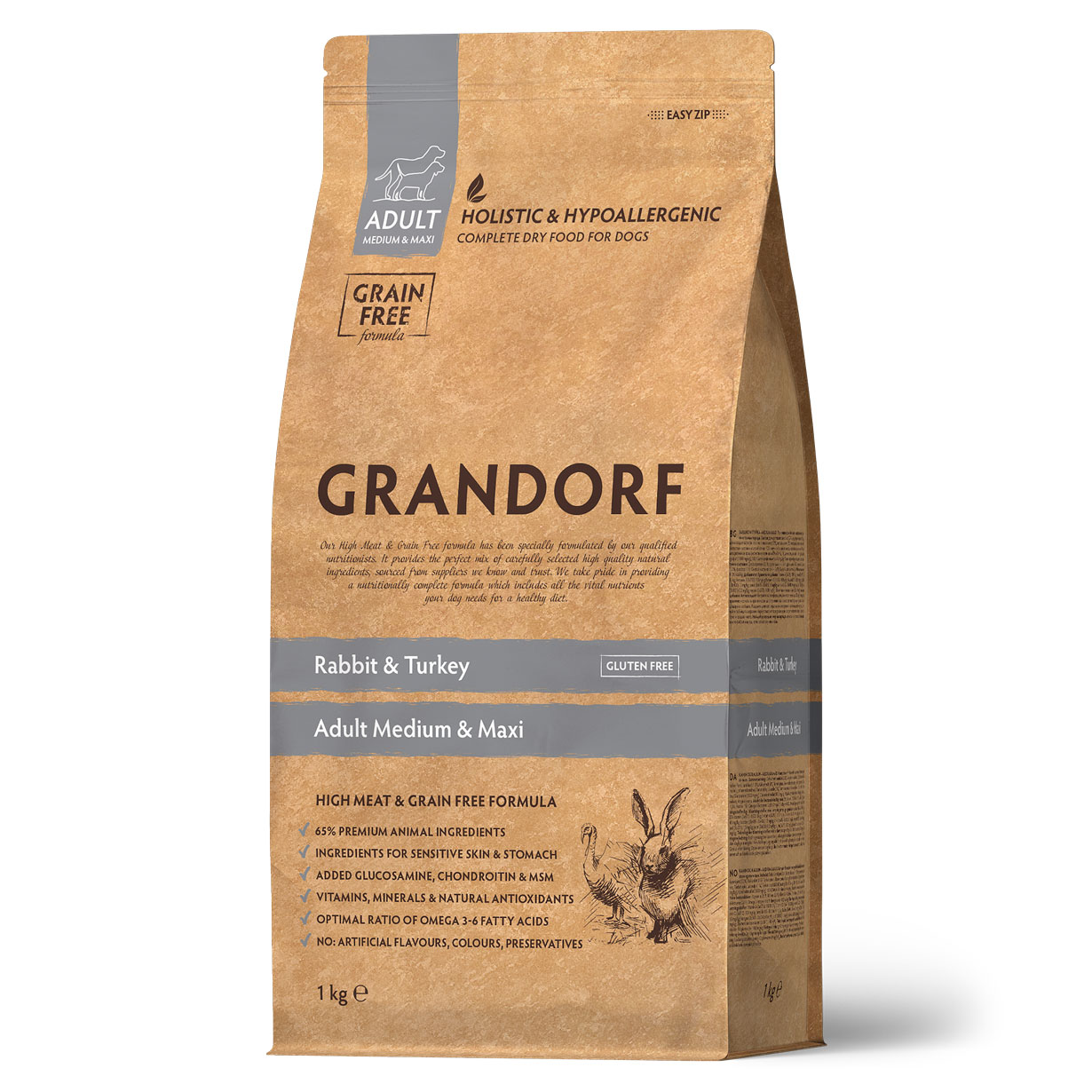 Grandorf Сухой корм для средних собак с кроликом и индейкой 1 кг 5407007851065