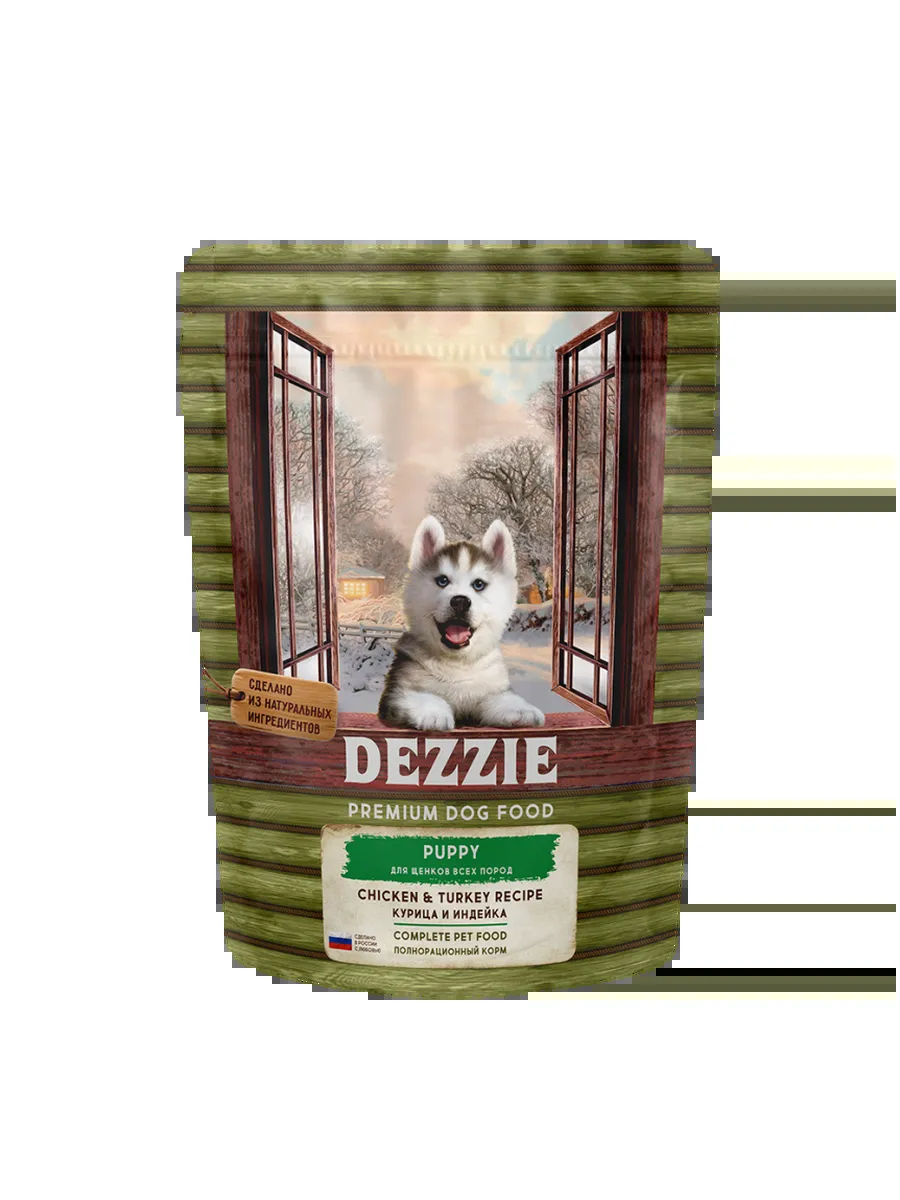 Dezzie Сухой корм для щенков с курицей и индейкой - 800 г