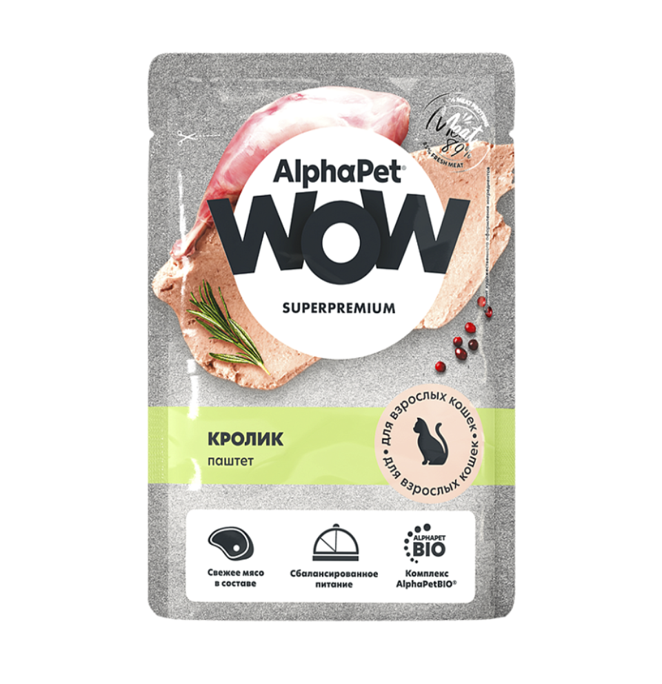 AlphaPet Влажный корм паштет для кошек кролик 85гр