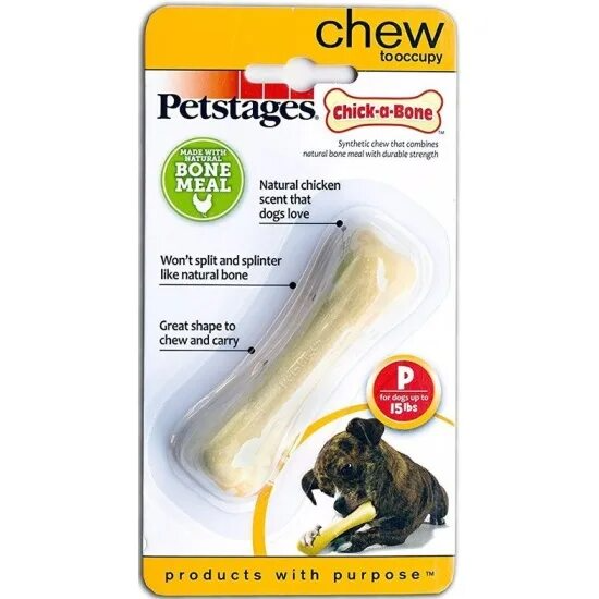 Petstages игрушка для собак Chick-A-Bone косточка с ароматом курицы 8 см очень маленькая