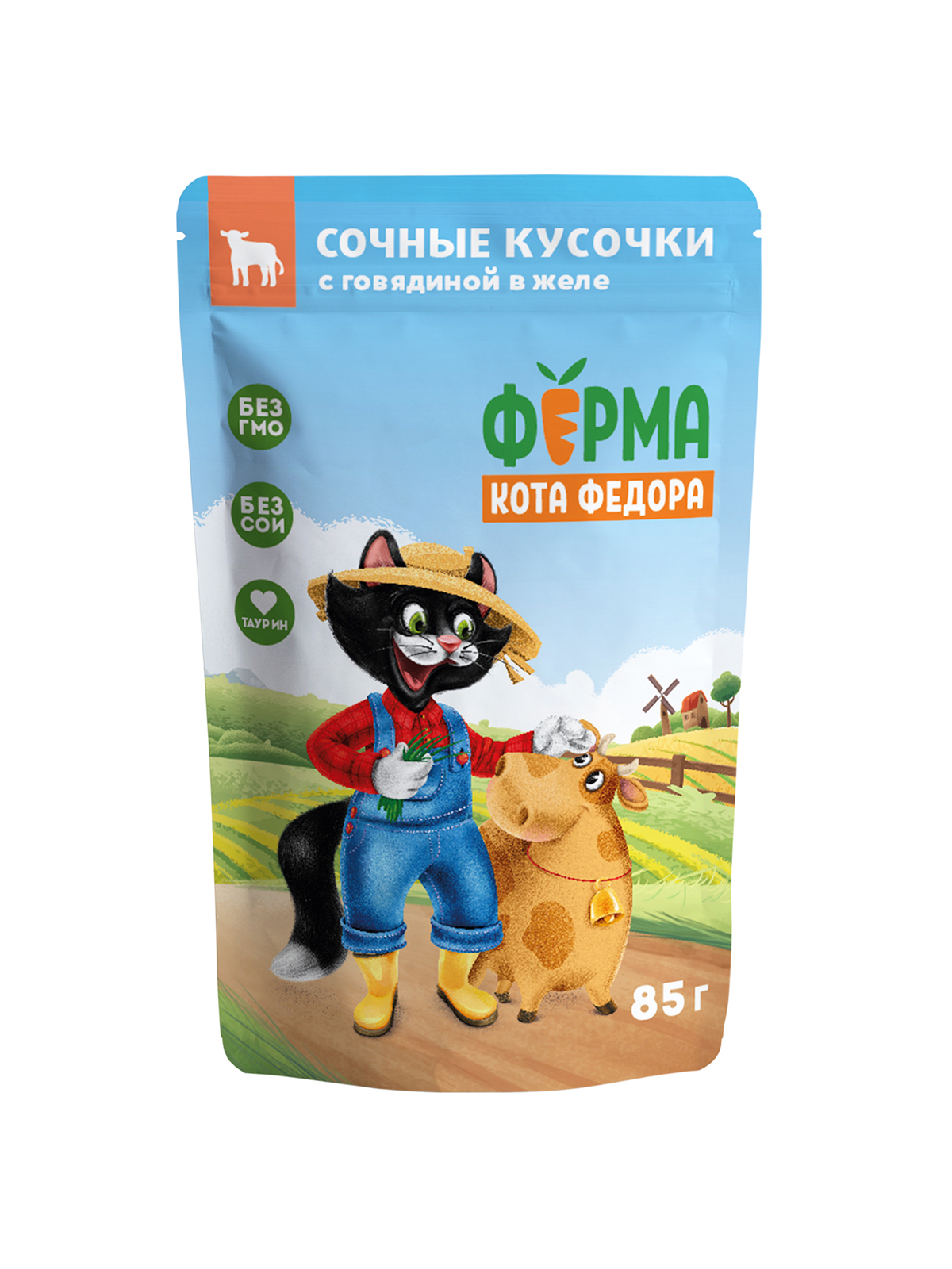 Ферма кота Фёдора Влажный корм в желе для кошек, с говядиной, 85г