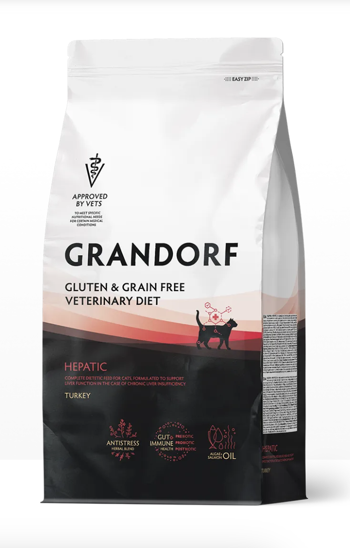 GRANDORF VET Полнорационный диетический корм для кошек "Grandorf Veterinary Diet Cat Hepatic" (Грандорф) для поддержания функции печени при ХПН  400 г