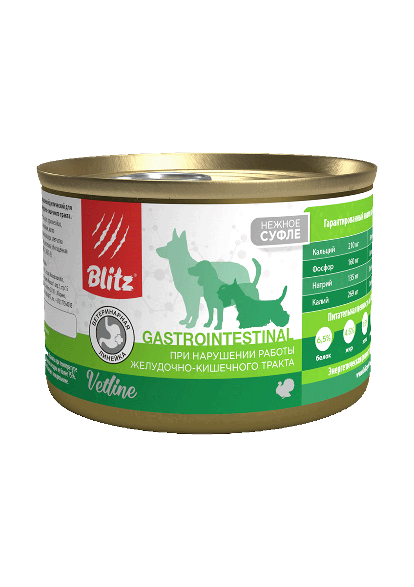 BLITZ Blitz Vetline Dog Gastrointestinal Влажный корм для собак при нарушении работы ЖКТ, 200гр