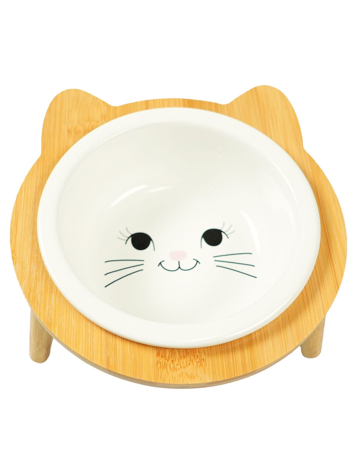 Миска Mr.Kranch Bamboo для кошек керамическая белая на бамбуковой подставке 400 мл