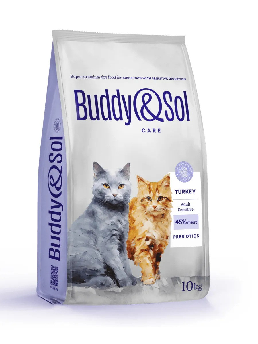Buddy&Sol Care Сухой корм с индейкой для кошек с чувств. пищеварением 10кг