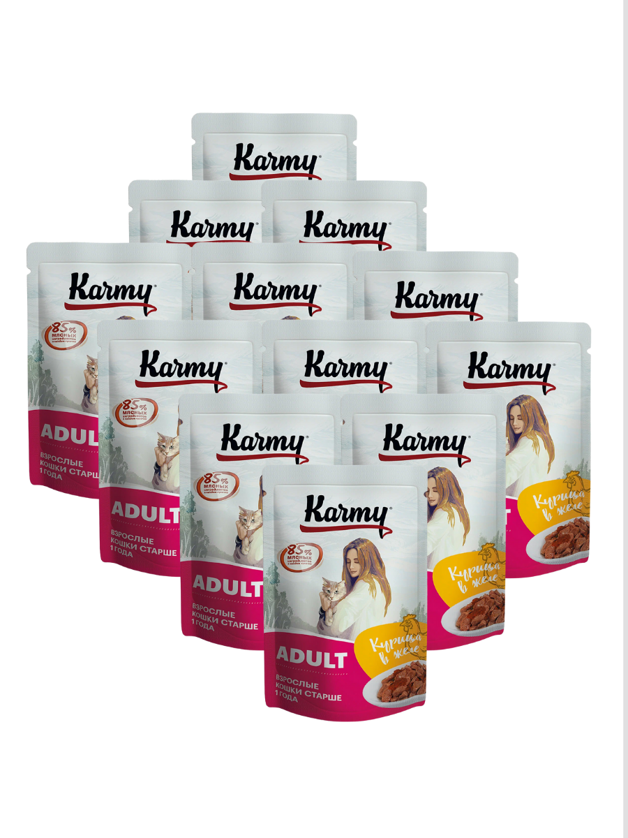 Karmy (Карми) Влажный корм для взрослых кошек с курицей в желе, 80 гр