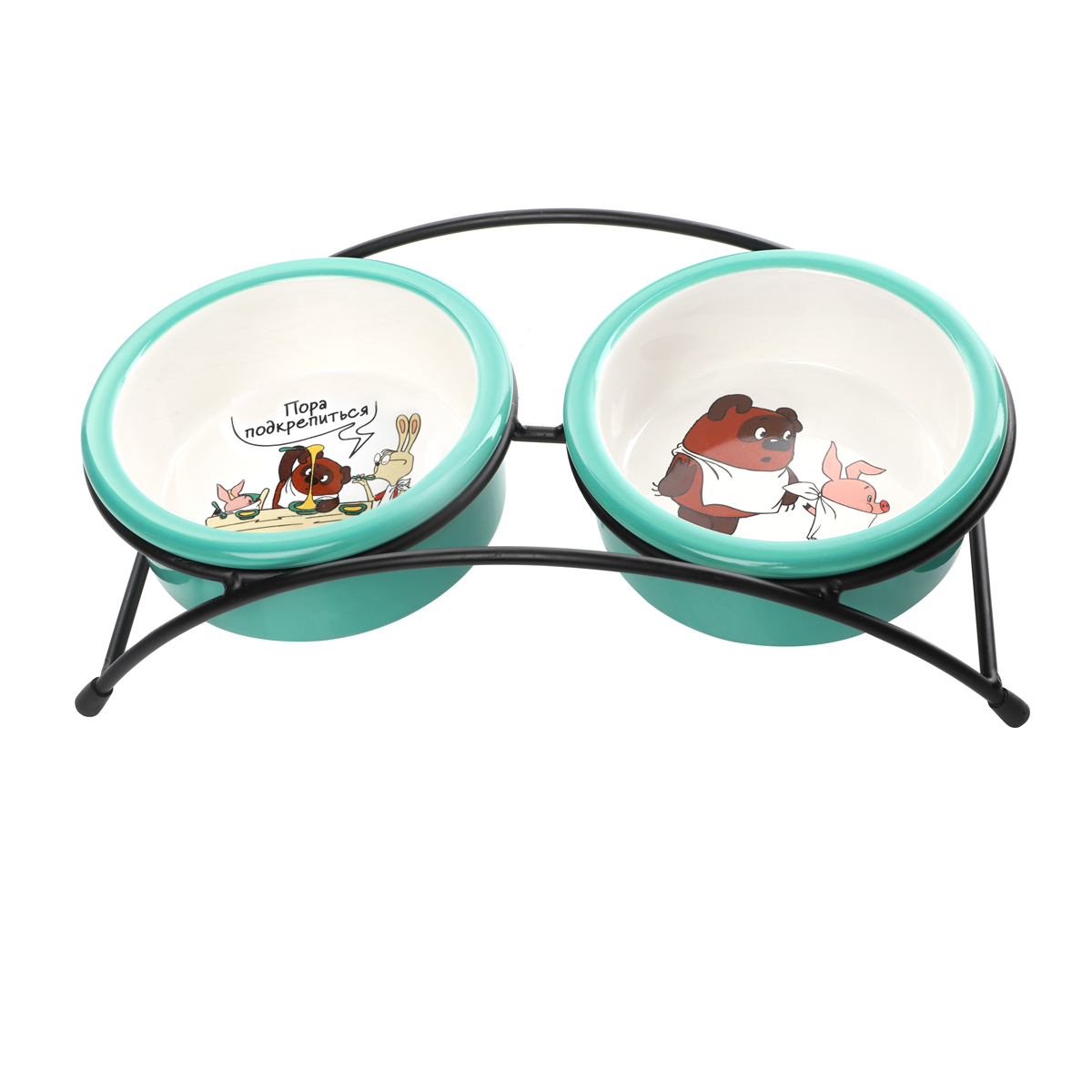 Triol СМФ ВИННИ ПУХ Миска для животных керамическая двойная на подставке "Пора подкрепиться!", 2*0.2