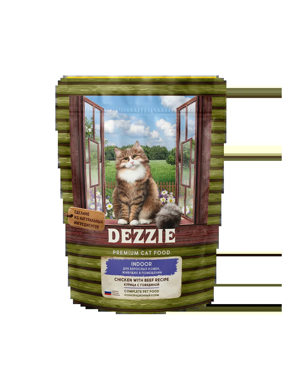 Dezzie Сухой корм для домашних кошек с курицей и говядиной - 400 г
