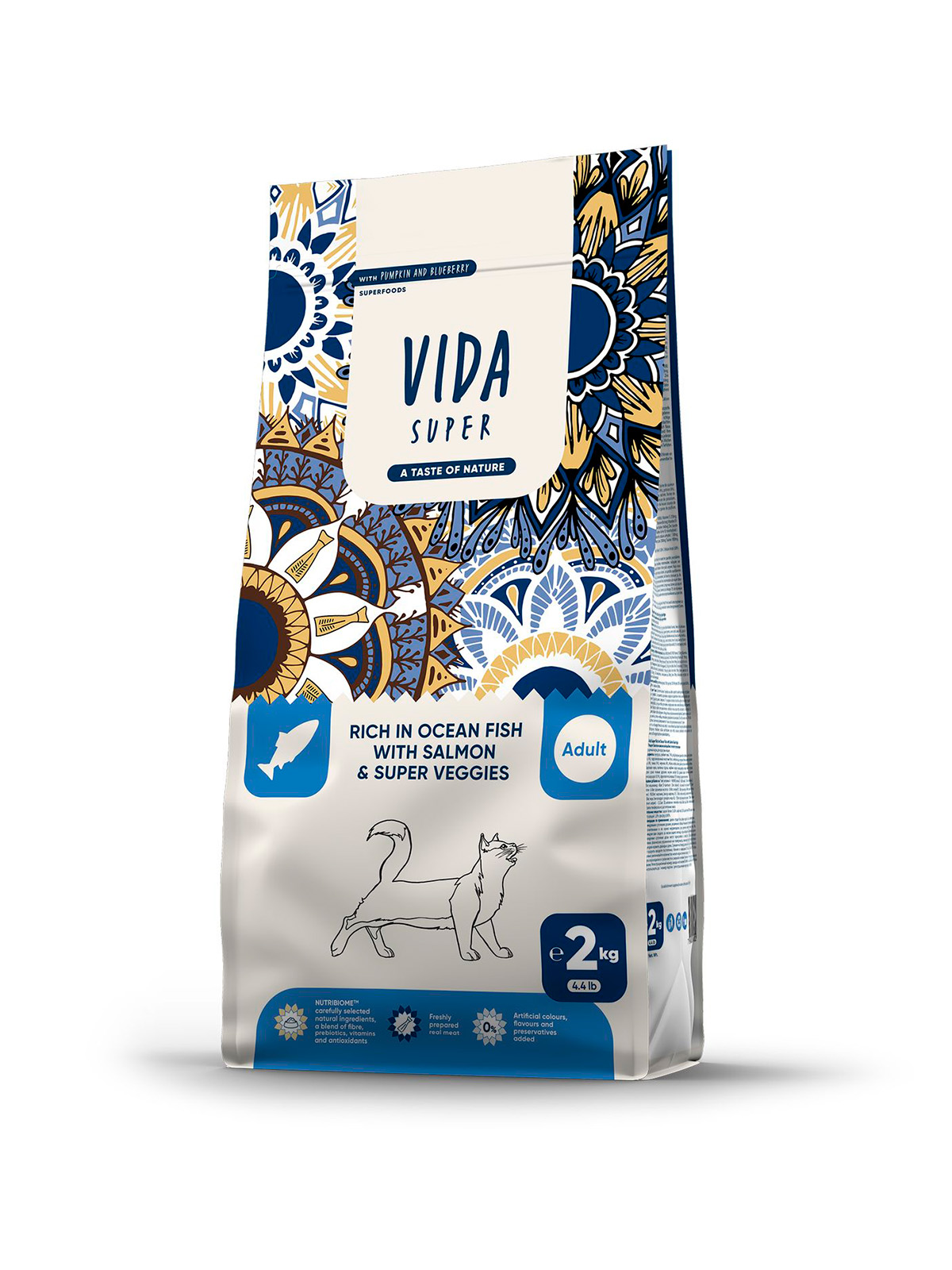 Сухой корм VIDA SUPER для для взрослых кошек с лососем и овощами 2кг