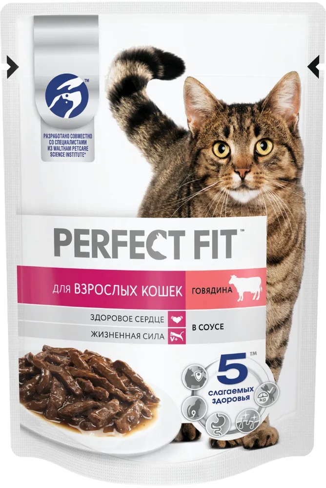 PERFECT FIT Влажный корм для кошек для кошек, с говядиной, 75гр