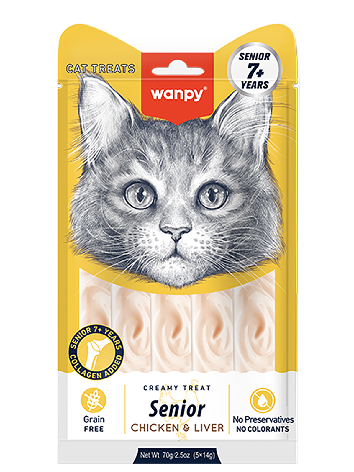 Wanpy Cat Лакомство для пожилых кошек «нежное пюре» из курицы и куриной печени 70 г