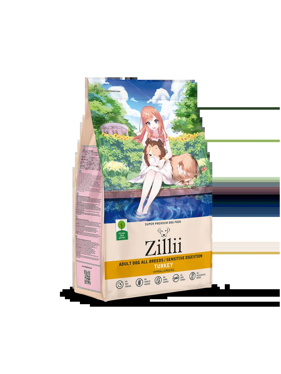Zillii сухой корм для собак с чувствительным ЖКТ с индейкой - 800 г