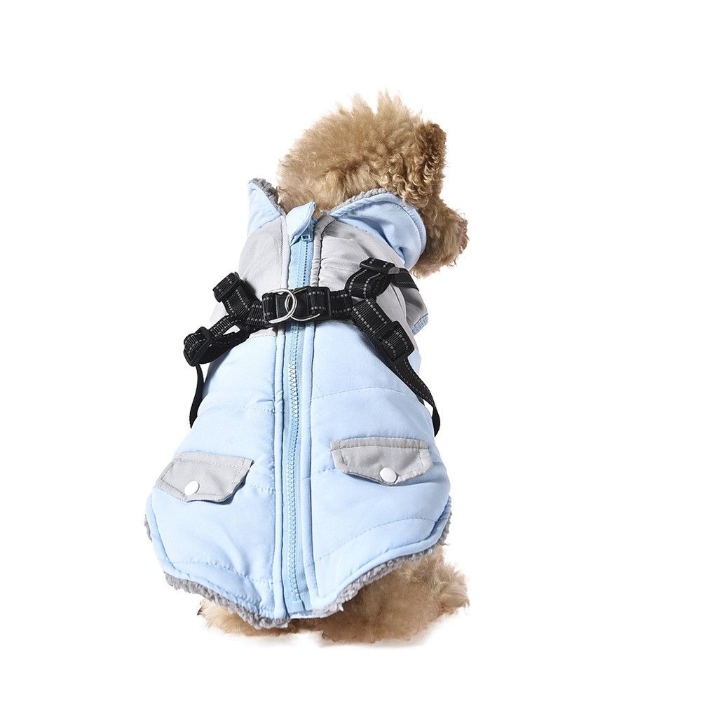 FOXIE Snowstorm Куртка для собак со шлейкой, голубая, S  длина спины 30см, обхват груди 47-53см