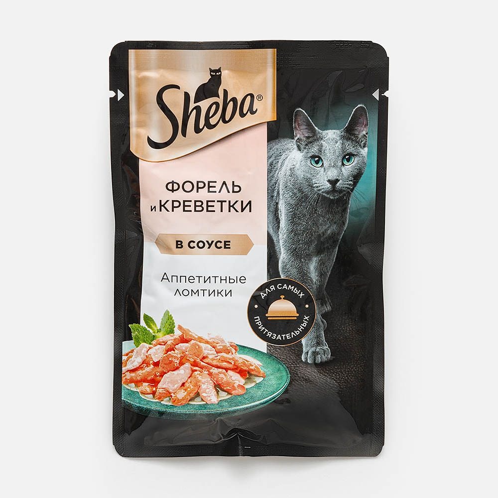 Sheba Влажный корм для кошек, форель и креветки в соусе, 75гр