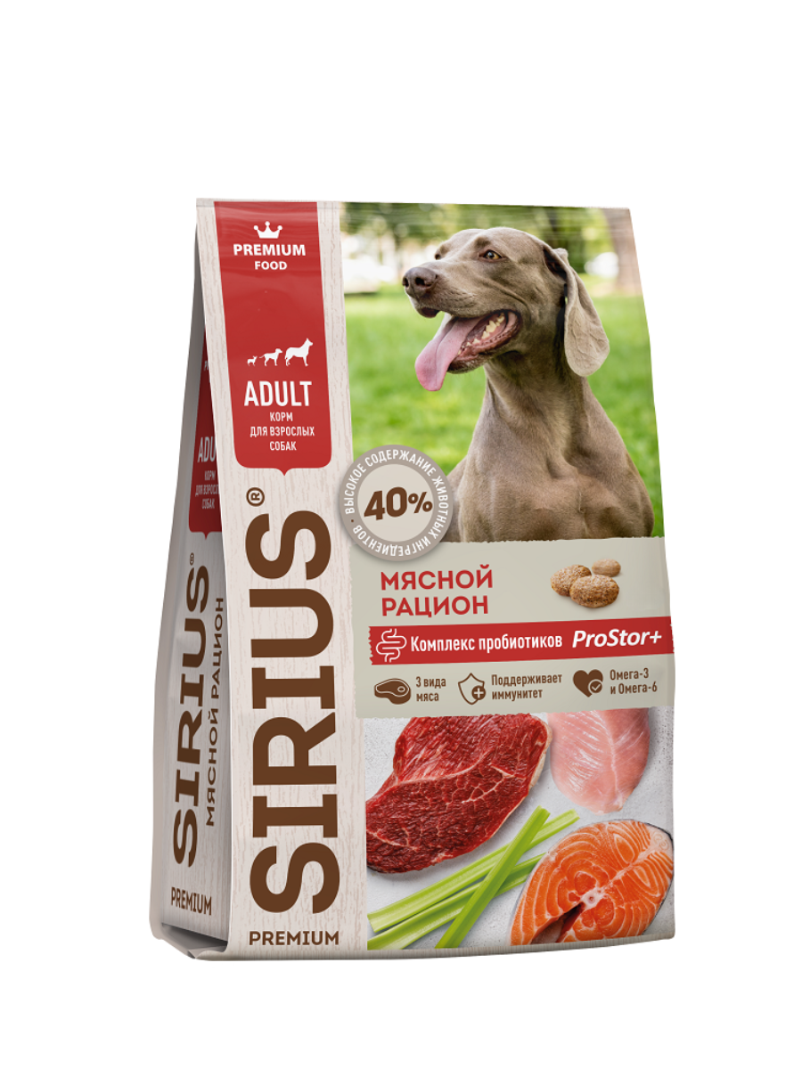 Сухой корм SIRIUS Adult для собак мясной рацион, 2 кг 4602009945458