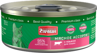 Четвероногий гурман Мясное ассорти консервы для кошек с языком 100 г