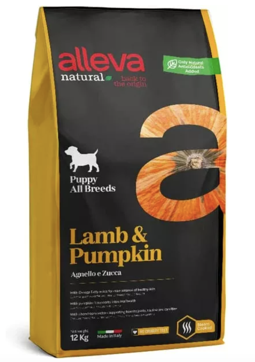 Alleva Корм для щенков Аллева Натурал с ягненком и тыквой. Для всех пород 12 кг 8002754102186