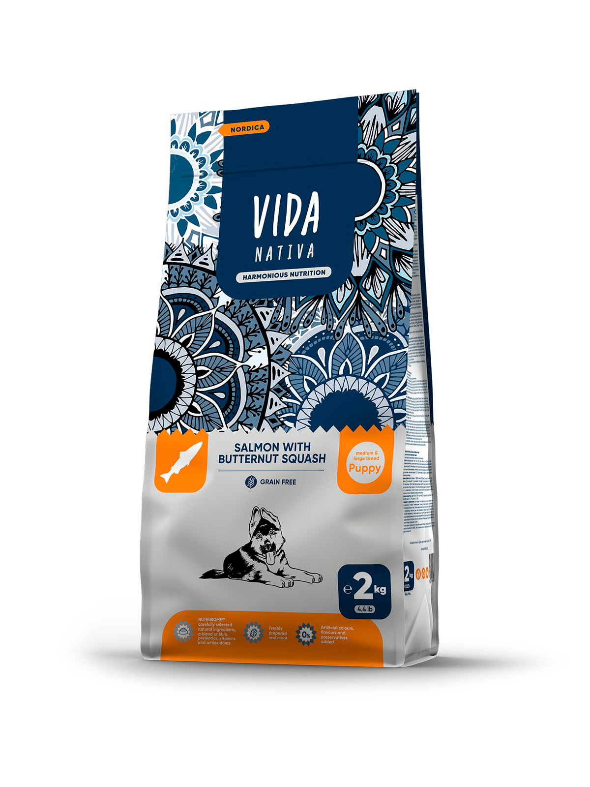 Сухой корм VIDA NATIVA для щенков средних и крупных пород из лосося с мускатной тыквой 2 кг