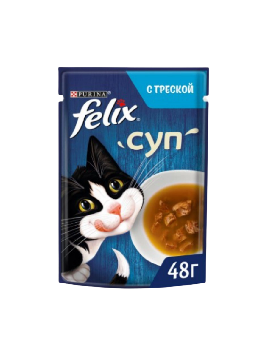 FELIX Влажный корм суп для кошек, треска, 48гр